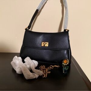 NEW Soft Black Shoulder Crossbody Bag with Gold Hardware